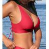CUPSHE Women’s Bikini Top V Neck Triangle Top Wide Straps Cross Back Lace up(Red)