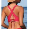 CUPSHE Women’s Bikini Top V Neck Triangle Top Wide Straps Cross Back Lace up(Red)