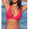 CUPSHE Women’s Bikini Top V Neck Triangle Top Wide Straps Cross Back Lace up(Red)