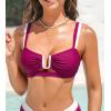 CUPSHE Women’s Bikini Top V Neck U Wire Color Block Cutout Bathing Suit(Magenta Purple/White)