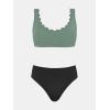 CUPSHE Women’s Maternity Bikini Sets Pregnancy Swimsuit Low Rise Scalloped Scoop Neck Adjustable Straps Back Hook(Olive Green/Black)