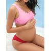 CUPSHE Women’s Maternity Bikini Sets Pregnancy Swimsuit Low Rise Scalloped Scoop Neck Adjustable Straps Back Hook(Pink/Red)