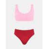 CUPSHE Women’s Maternity Bikini Sets Pregnancy Swimsuit Low Rise Scalloped Scoop Neck Adjustable Straps Back Hook(Pink/Red)