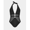 CUPSHE Women’s One Piece Swimsuit Bathing Suit Deep V Neck Halter Back Tie Mesh Swimwear(Black)