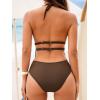 CUPSHE Women’s One Piece Swimsuit Bathing Suit Deep V Neck Halter Back Tie Mesh Swimwear(Brown)