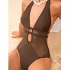 CUPSHE Women’s One Piece Swimsuit Bathing Suit Deep V Neck Halter Back Tie Mesh Swimwear(Brown)