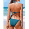 CUPSHE Women’s One Piece Swimsuit Bathing Suit Halter Cutout Pluning Neck Backless Self Tie Textured(Dark Teal Blue)