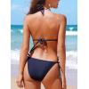 CUPSHE Women’s One Piece Swimsuit Bathing Suit Halter Cutout Pluning Neck Backless Self Tie Textured(Navy Blue)