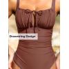 CUPSHE Women’s One Piece Swimsuit Bathing Suit Square Neck Back Cut Out Drawstring Self Tie Back Hook(Coffee Brown)