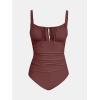 CUPSHE Women’s One Piece Swimsuit Bathing Suit Square Neck Back Cut Out Drawstring Self Tie Back Hook(Coffee Brown)