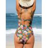 CUPSHE Women’s One Piece Swimsuit Bathing Suit Square Neck Back Cut Out Drawstring Self Tie Back Hook(Green/Red Floral)