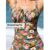 CUPSHE Women’s One Piece Swimsuit Bathing Suit Square Neck Back Cut Out Drawstring Self Tie Back Hook(Green/Red Floral)