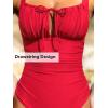 CUPSHE Women’s One Piece Swimsuit Bathing Suit Square Neck Back Cut Out Drawstring Self Tie Back Hook(True Red)