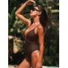 CUPSHE Women’s One Piece Swimsuit Deep V Wire Push Up Bathing Suit Tummy Control Retro Slimming Swimwear Ruched(Chocolate Brown)