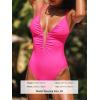 CUPSHE Women’s One Piece Swimsuit Deep V Wire Push Up Bathing Suit Tummy Control Retro Slimming Swimwear Ruched(Hot Pink)