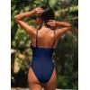 CUPSHE Women’s One Piece Swimsuit Deep V Wire Push Up Bathing Suit Tummy Control Retro Slimming Swimwear Ruched(Navy Blue)