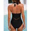 CUPSHE Women’s One Piece Swimsuit Halter V Neck Self Tied Straps Bathing Suit Mesh Edge Standard Coverage(Black)