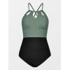CUPSHE Women’s One Piece Swimsuit High Neck Tummy Control Swimwear Bathing Suit(Black / Green)