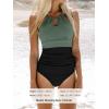 CUPSHE Women’s One Piece Swimsuit High Neck Tummy Control Swimwear Bathing Suit(Black / Green)