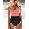 CUPSHE Women’s One Piece Swimsuit High Neck Tummy Control Swimwear Bathing Suit(Black / Pink)