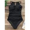 CUPSHE Women’s One Piece Swimsuit High Neck Tummy Control Swimwear Bathing Suit(Black)