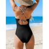 CUPSHE Women’s One Piece Swimsuit High Neck Tummy Control Swimwear Bathing Suit(Black/Leopard Print)