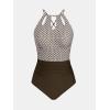 CUPSHE Women’s One Piece Swimsuit High Neck Tummy Control Swimwear Bathing Suit(Chocolate Brown/White)
