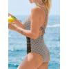 CUPSHE Women’s One Piece Swimsuit High Neck Tummy Control Swimwear Bathing Suit(Chocolate Brown/White)
