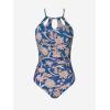 CUPSHE Women’s One Piece Swimsuit High Neck Tummy Control Swimwear Bathing Suit(Dark Blue / Floral)