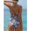 CUPSHE Women’s One Piece Swimsuit High Neck Tummy Control Swimwear Bathing Suit(Dark Blue / Floral)