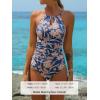 CUPSHE Women’s One Piece Swimsuit High Neck Tummy Control Swimwear Bathing Suit(Dark Blue / Floral)