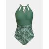 CUPSHE Women’s One Piece Swimsuit High Neck Tummy Control Swimwear Bathing Suit(Olive Green/Floral)