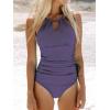 CUPSHE Women’s One Piece Swimsuit High Neck Tummy Control Swimwear Bathing Suit(Purple)