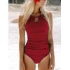 CUPSHE Women’s One Piece Swimsuit High Neck Tummy Control Swimwear Bathing Suit(Wine Red)