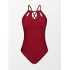 CUPSHE Women’s One Piece Swimsuit High Neck Tummy Control Swimwear Bathing Suit(Wine Red)