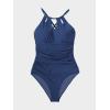 CUPSHE Women’s One Piece Swimsuit High Neck Tummy Control Swimwear Bathing Suit(Yale Blue)