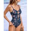 CUPSHE Women’s One Piece Swimsuit Scoop Neck Adjustable Straps Cutout Back Self Tie Bathing Suit(Navy Blue/Floral)