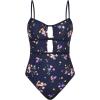 CUPSHE Women’s One Piece Swimsuit Scoop Neck Adjustable Straps Cutout Back Self Tie Bathing Suit(Navy Blue/Floral)