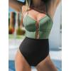 CUPSHE Women’s One Piece Swimsuit Scoop Neck Adjustable Straps Cutout Back Self Tie Bathing Suit(Olive Green/Black)