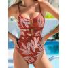 CUPSHE Women’s One Piece Swimsuit Scoop Neck Adjustable Straps Cutout Back Self Tie Bathing Suit(Red/Beige Tropical)
