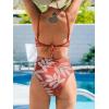 CUPSHE Women’s One Piece Swimsuit Scoop Neck Adjustable Straps Cutout Back Self Tie Bathing Suit(Red/Beige Tropical)
