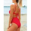 CUPSHE Women’s One Piece Swimsuit Scoop Neck Adjustable Straps Cutout Back Self Tie Bathing Suit(Solid Red)