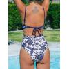 CUPSHE Women’s One Piece Swimsuit Scoop Neck Adjustable Straps Cutout Back Self Tie Bathing Suit(White/Navy Floral)