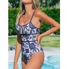 CUPSHE Women’s One Piece Swimsuit Scoop Neck Adjustable Straps Cutout Back Self Tie Bathing Suit(White/Navy Floral)