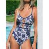 CUPSHE Women’s One Piece Swimsuit Scoop Neck Adjustable Straps Cutout Back Self Tie Bathing Suit(White/Navy Floral)