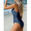 CUPSHE Women’s One Piece Swimsuit Tummy Control Square Neck Bathing Suit Ruched Adjustable Straps(Azure Blue)