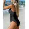 CUPSHE Women’s One Piece Swimsuit Tummy Control Square Neck Bathing Suit Ruched Adjustable Straps(Black)