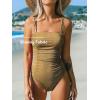 CUPSHE Women’s One Piece Swimsuit Tummy Control Square Neck Bathing Suit Ruched Adjustable Straps(Golden Brown)