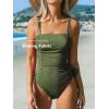 CUPSHE Women’s One Piece Swimsuit Tummy Control Square Neck Bathing Suit Ruched Adjustable Straps(Olive Green)