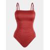 CUPSHE Women’s One Piece Swimsuit Tummy Control Square Neck Bathing Suit Ruched Adjustable Straps(Raspberry Red)